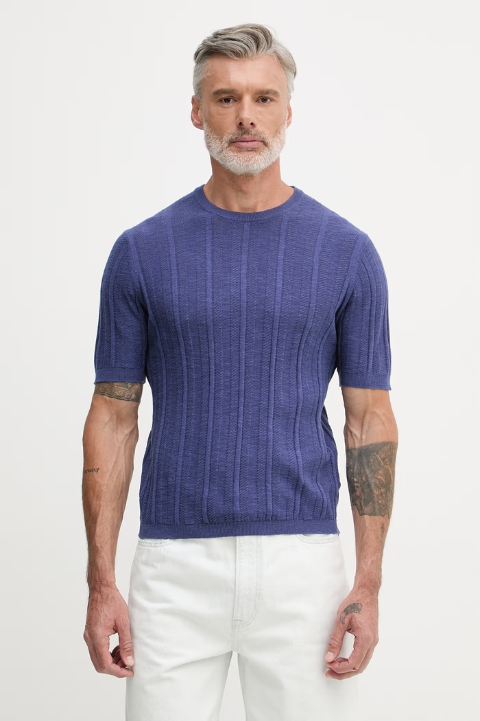 United Colors of Benetton tricou tricotat pentru bărbați, cu amestec de in albastru 1DC3U10BL