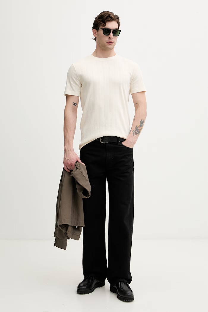 Lindbergh T-shirt męski bawełniany 30.400315 beżowy SS26