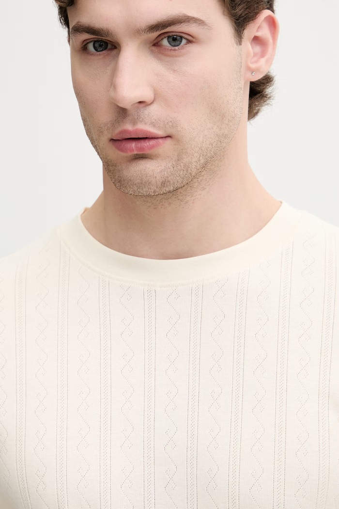 Lindbergh T-shirt męski bawełniany beżowy 30.400315