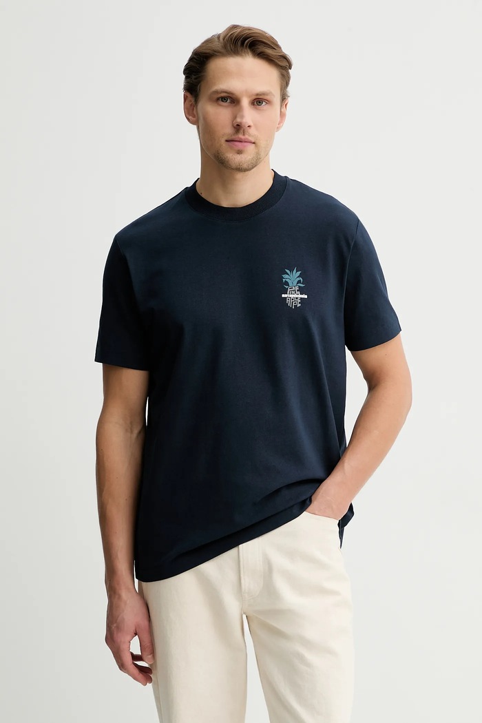 Marc O'Polo tricou din bumbac uni bleumarin 5000008133
