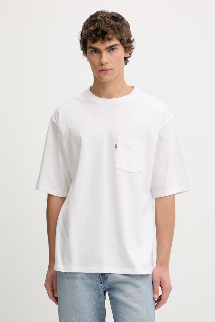 Bavlněné tričko Levi's HALF SLV PKT kulatý béžová 005OB.0000