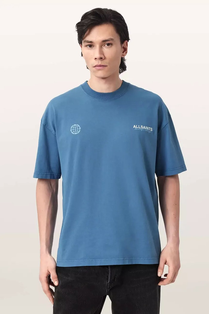 AllSaints t-shirt bawełniany EMBLEM nadruk niebieski M006PE