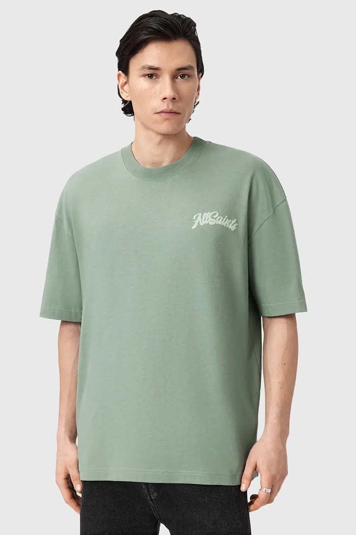 Βαμβακερό μπλουζάκι AllSaints ODYSSEY στάμπα πράσινο M008PE