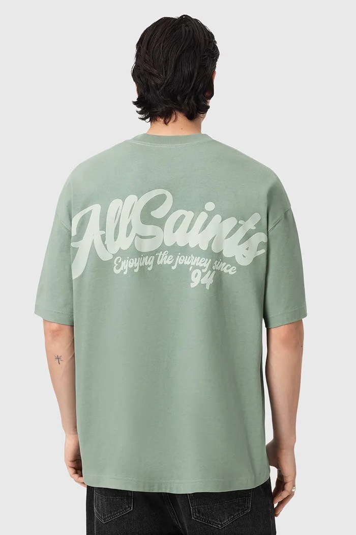 Βαμβακερό μπλουζάκι AllSaints ODYSSEY M008PE πράσινο SS26