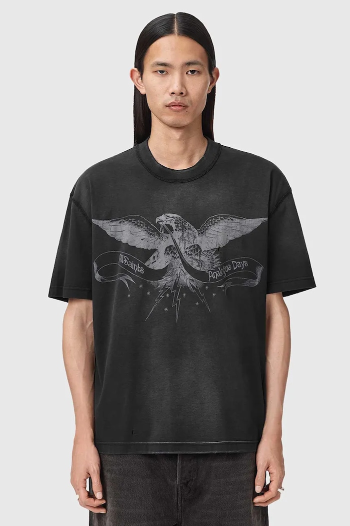AllSaints pánske bavlnené tričko AETERNA čierna M010PE