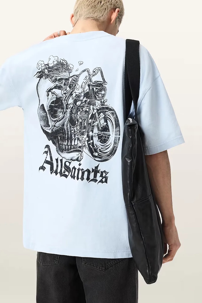 AllSaints t-shirt bawełniany PANHEAD niebieski M021PE
