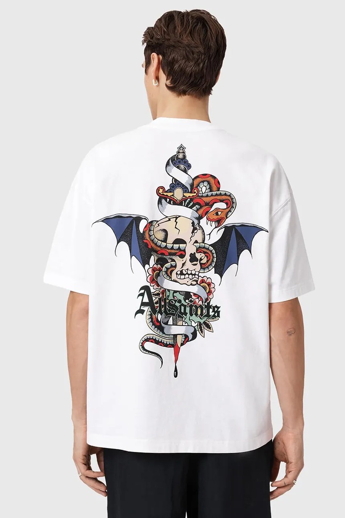 AllSaints t-shirt bawełniany BLADE nadruk biały M025PE