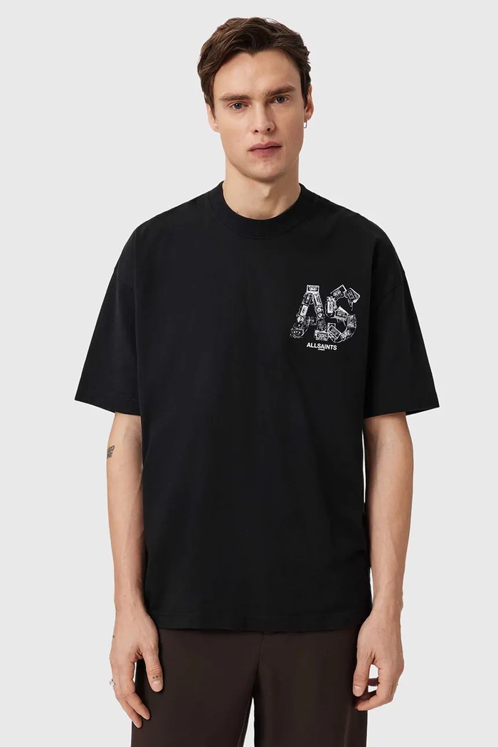 AllSaints t-shirt bawełniany MIXTAPE M031PE czarny SS26
