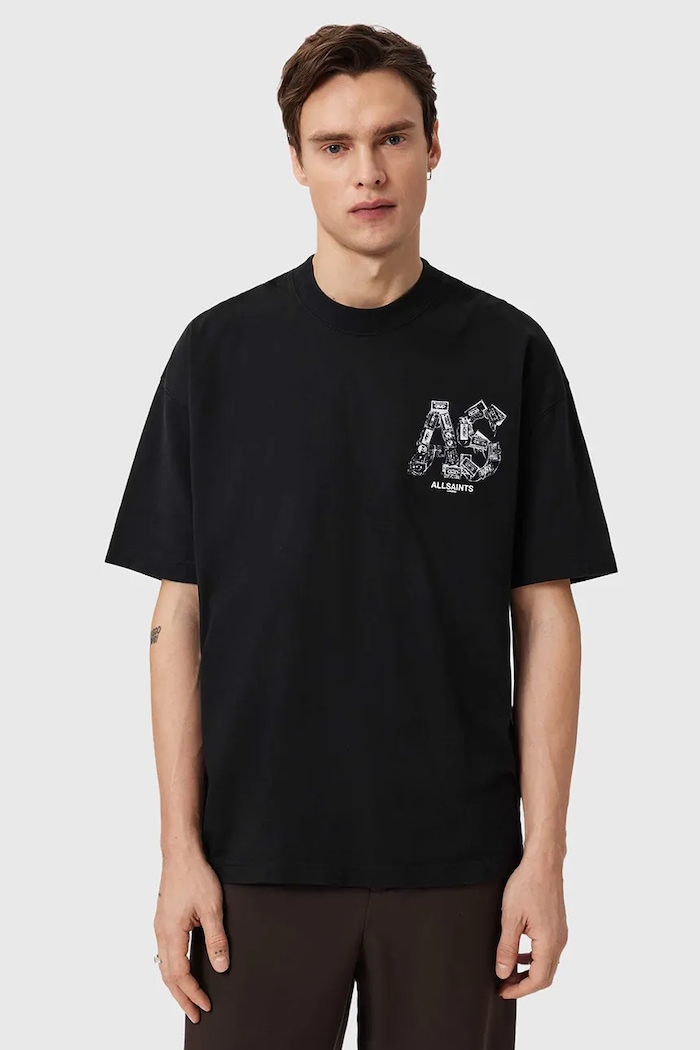 AllSaints t-shirt bawełniany MIXTAPE M031PE czarny SS26