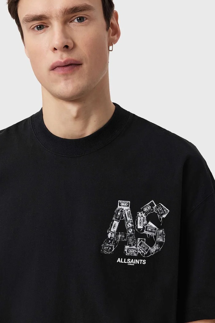 AllSaints t-shirt bawełniany MIXTAPE czarny M031PE
