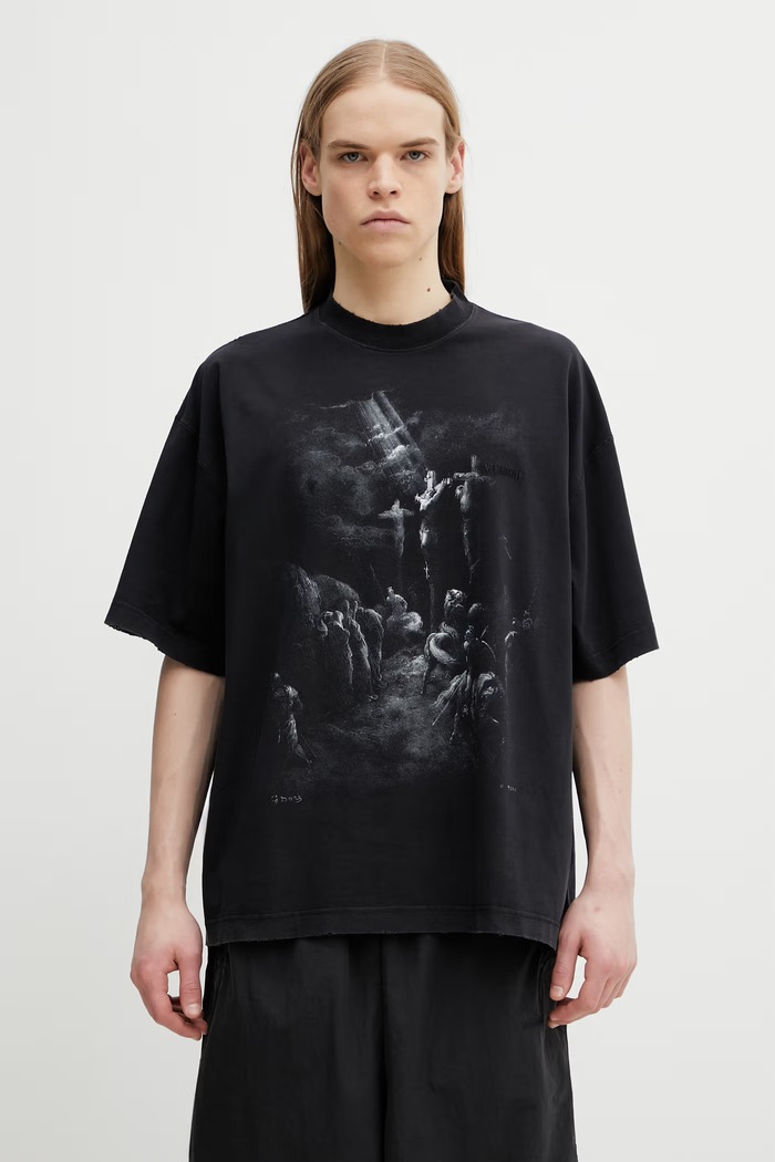 Βαμβακερό μπλουζάκι VETEMENTS Jesus On a Cross Distressed χαλαρό μαύρο ME76TR193BX