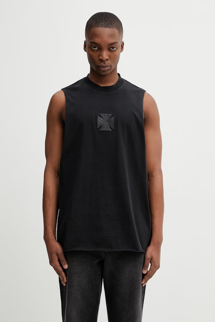 VETEMENTS t-shirt bawełniany Biker Leather Cross bawełna czarny ME76TR155B