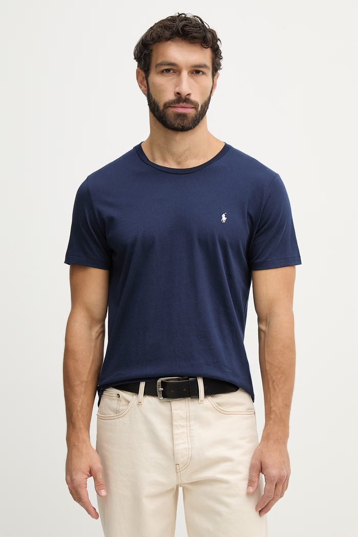 Bavlnené tričko Polo Ralph Lauren jednofarebný tmavomodrá 714844756