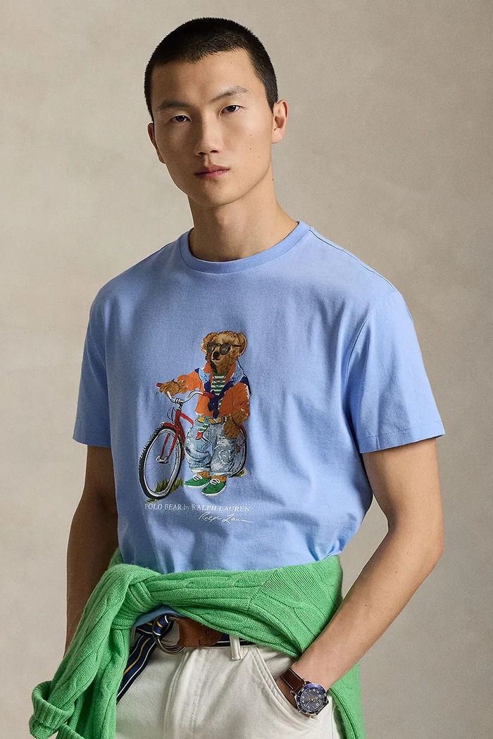 Bombažna kratka majica Polo Ralph Lauren Potisk modra 710B16612