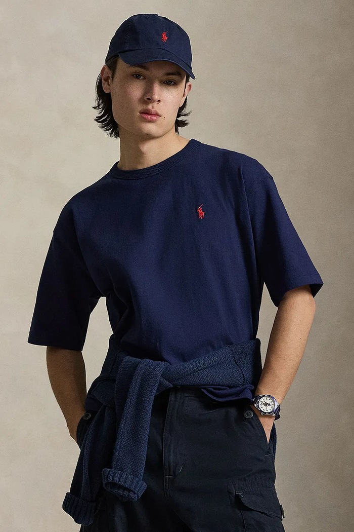 Polo Ralph Lauren tricou oversized pentru bărbați din bumbac uni bleumarin 710A12979