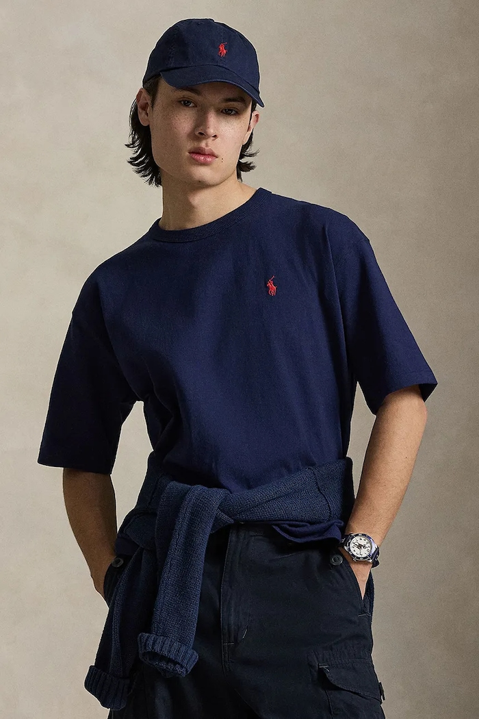 Polo Ralph Lauren tricou oversized pentru bărbați din bumbac uni bleumarin 710A12979