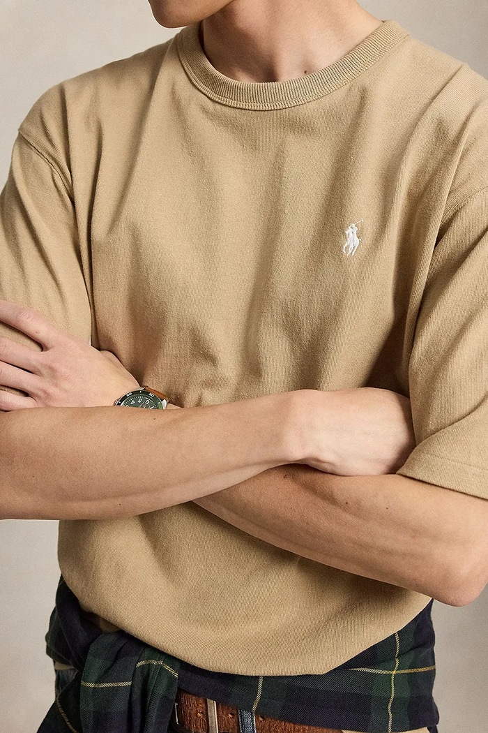Oversize tričko pánské bavlněné Polo Ralph Lauren 710A12979 béžová