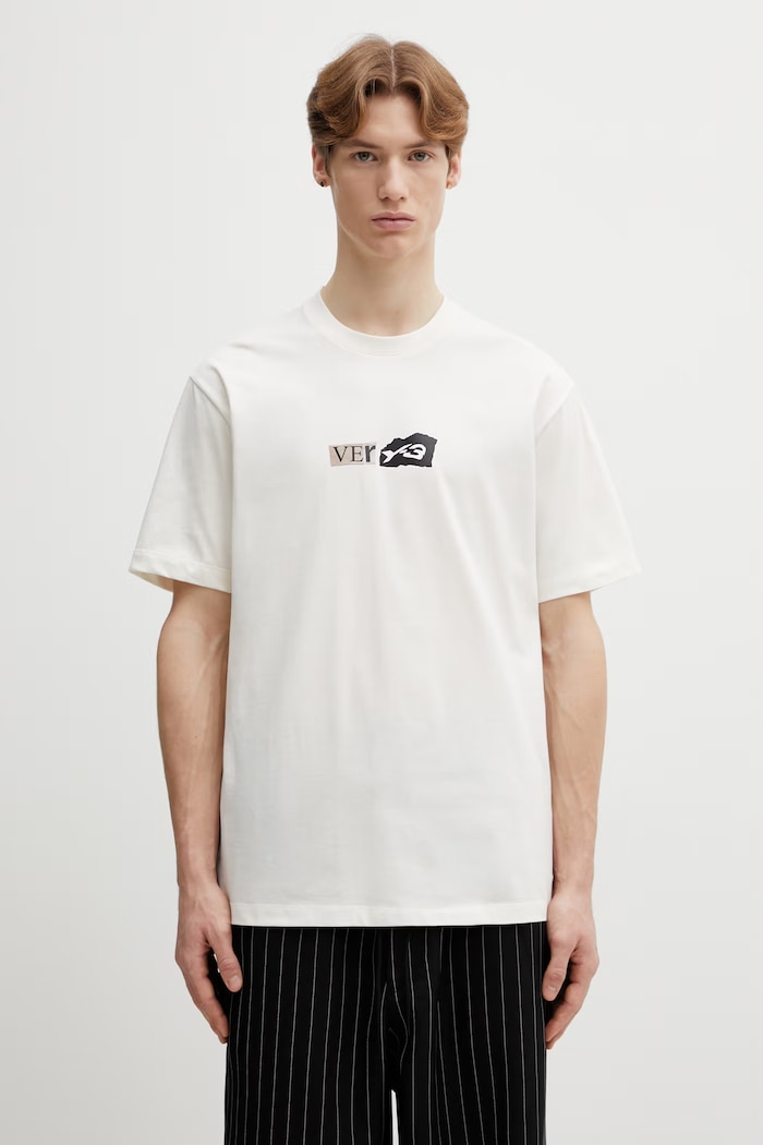 Y-3 t-shirt bawełniany VER SS TEE nadruk beżowy KQ9749