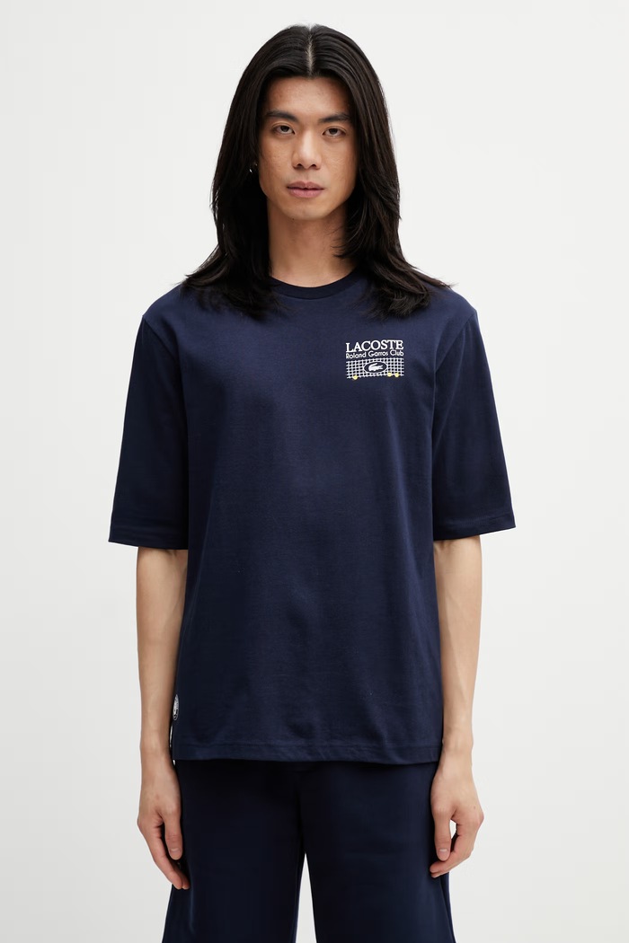 Ρούχα Lacoste T-shirt βαμβακερό ανδρικό TH0375 σκούρο μπλε