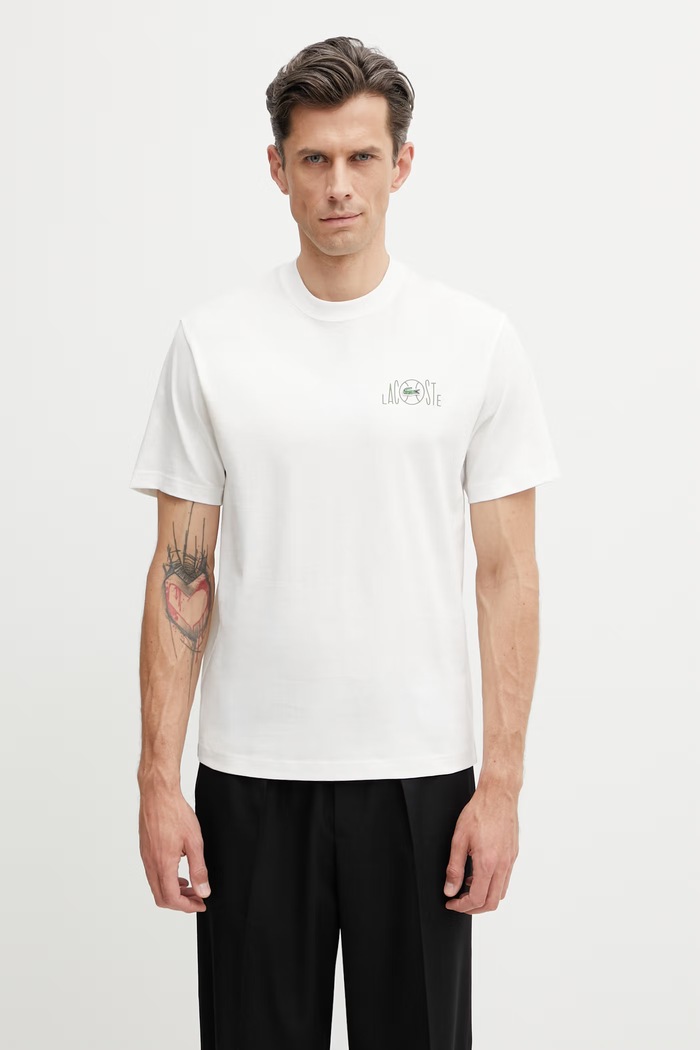 Lacoste T-shirt męski bawełniany TH2197 biały SS26