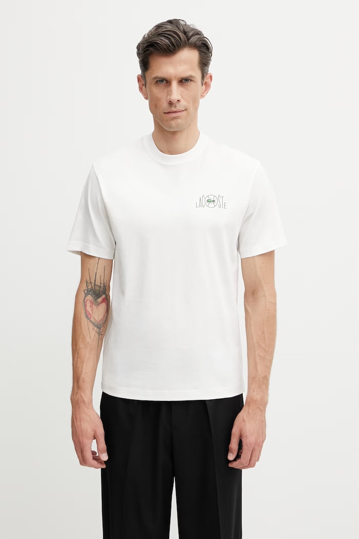 Lacoste T-shirt męski bawełniany TH2197 biały SS26