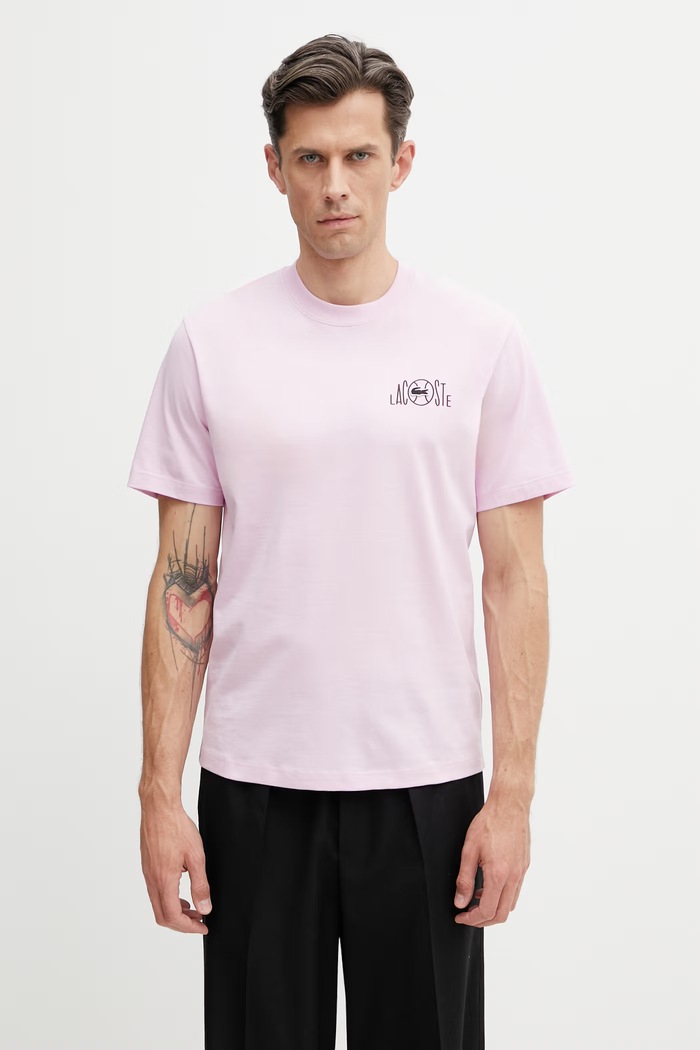 Ρούχα Lacoste t-shirt βαμβακερό Ανδρικό TH2197 μωβ