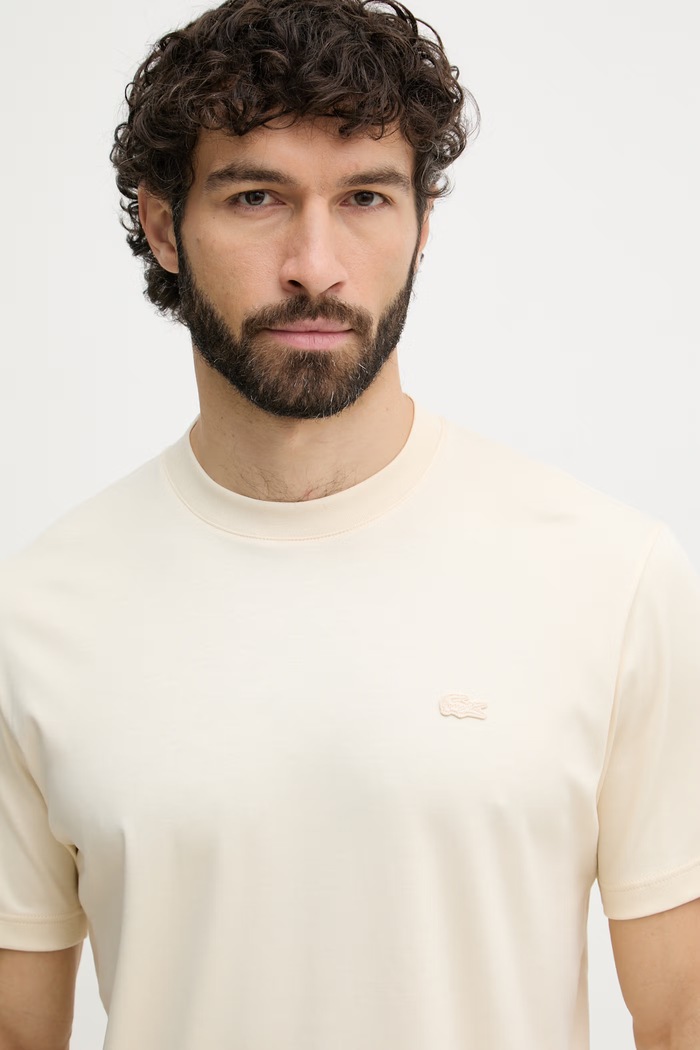 Lacoste basic tričko bavlněné pánské béžová TH5931