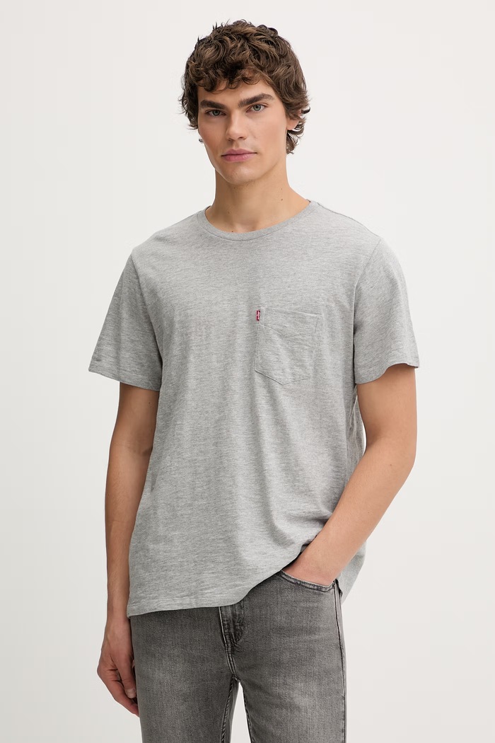 Bavlnené tričko Levi's SS CLASSIC POCKET jednofarebný sivá 19342.0171