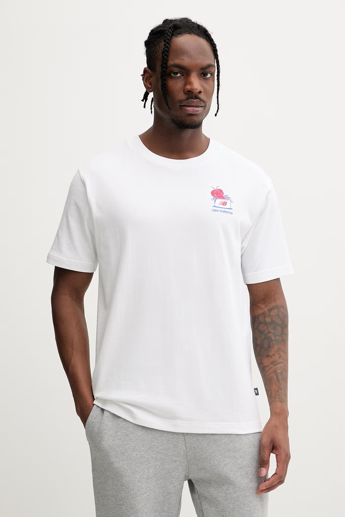 Odzież New Balance t-shirt męski bawełniany Lobster MT61Y1F6WT biały