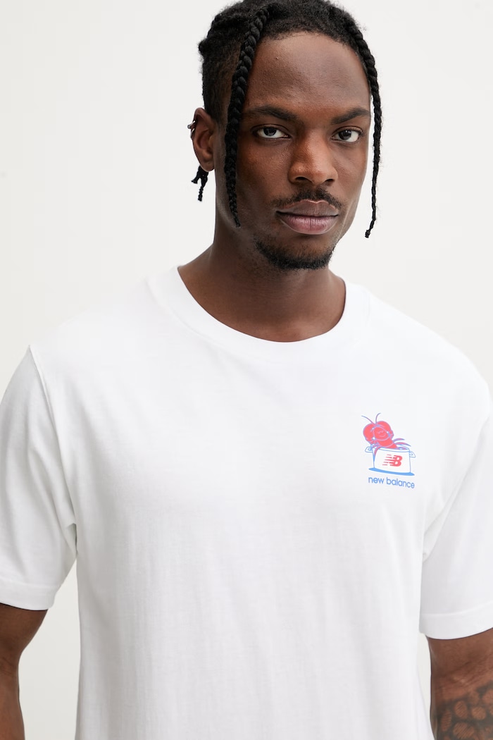 New Balance t-shirt męski bawełniany Lobster biały MT61Y1F6WT