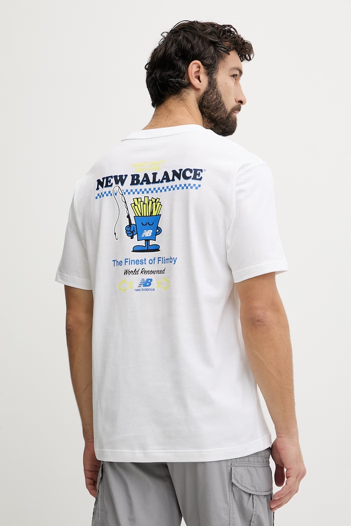 New Balance T-shirt ανδρικό βαμβακερό Fish and Chips λευκό MT61I5BMWT