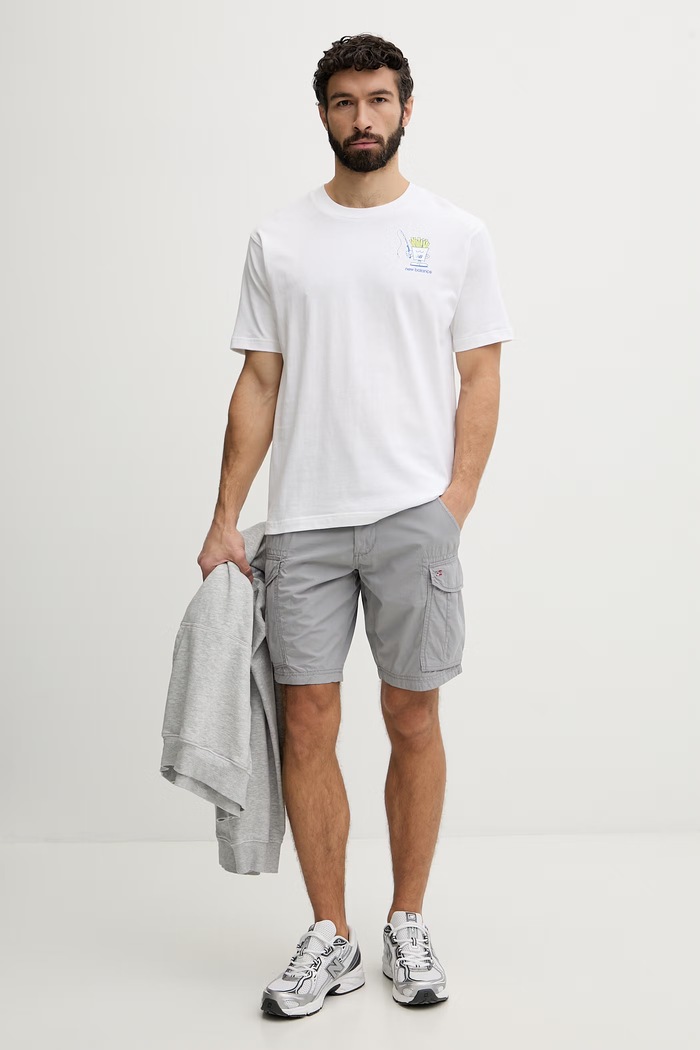 New Balance T-shirt ανδρικό βαμβακερό Fish and Chips MT61I5BMWT λευκό SS26