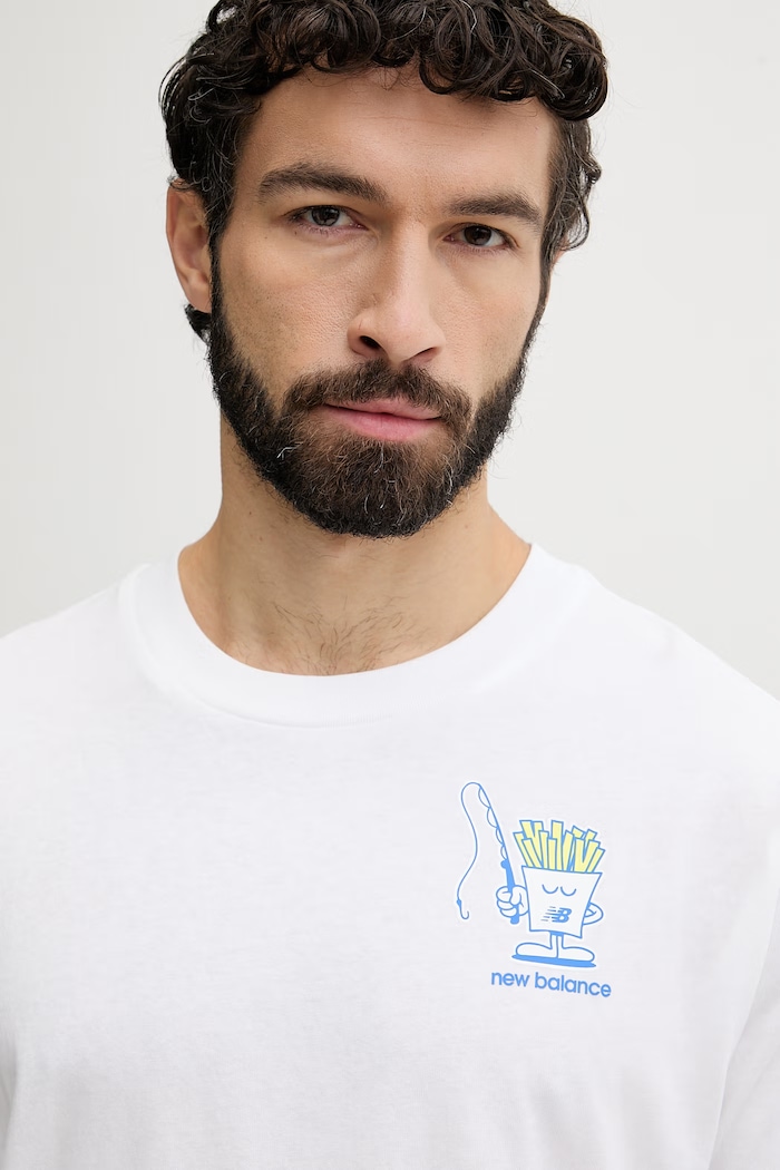 New Balance T-shirt ανδρικό βαμβακερό Fish and Chips λευκό MT61I5BMWT