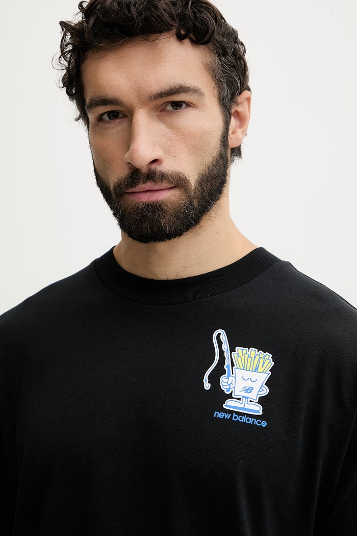 New Balance t-shirt ανδρικό βαμβακερό Fish and Chips μαύρο MT61I5BMBK