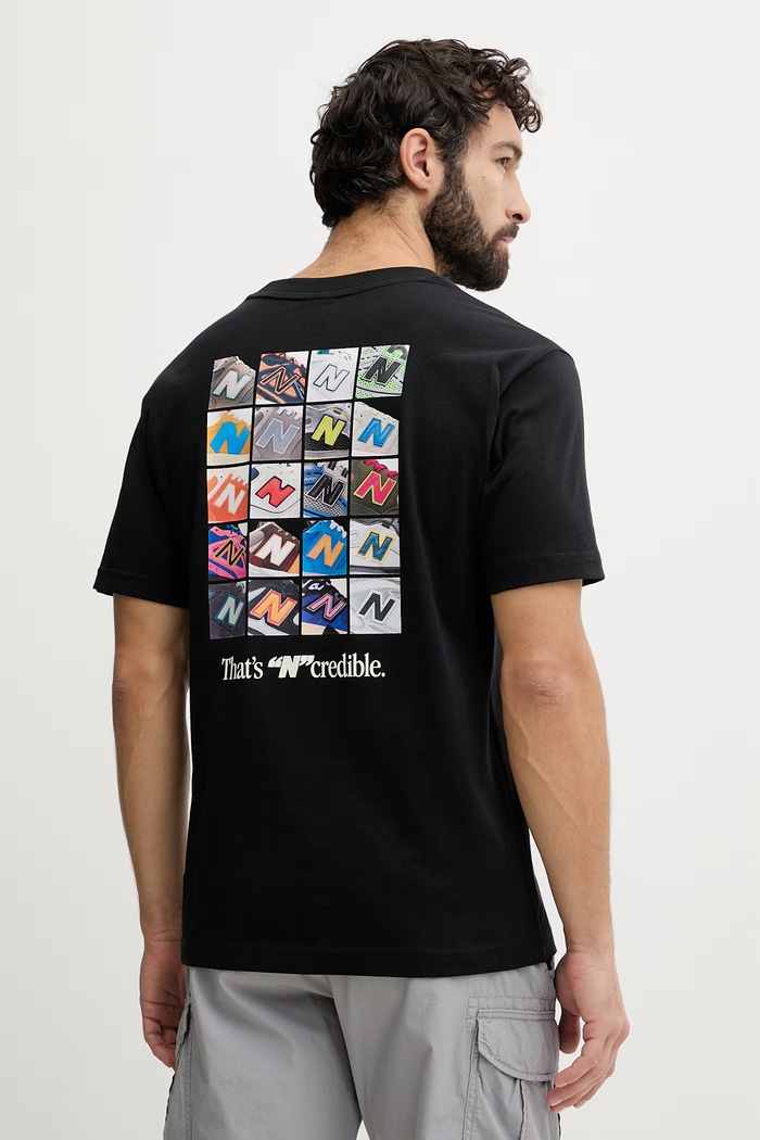 New Balance t-shirt Ανδρικό βαμβακερό N Collage μαύρο MT6161TQBK