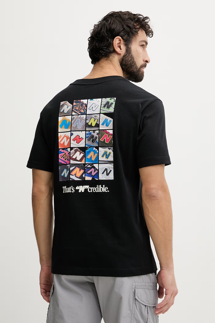 New Balance t-shirt Ανδρικό βαμβακερό N Collage μαύρο MT6161TQBK