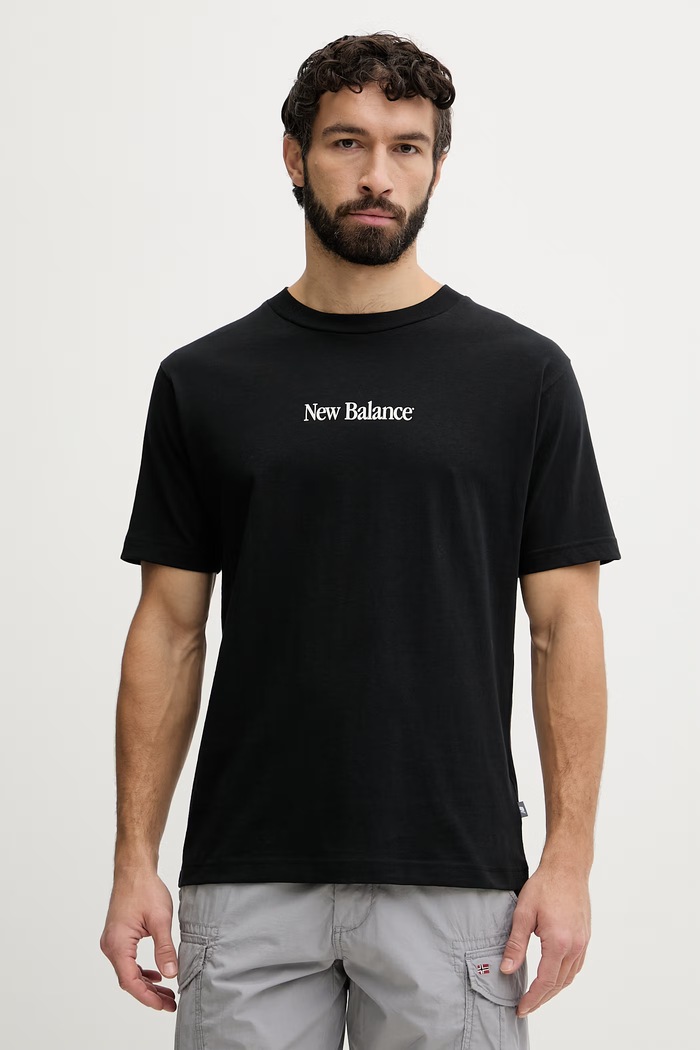 Ρούχα New Balance t-shirt Ανδρικό βαμβακερό N Collage MT6161TQBK μαύρο