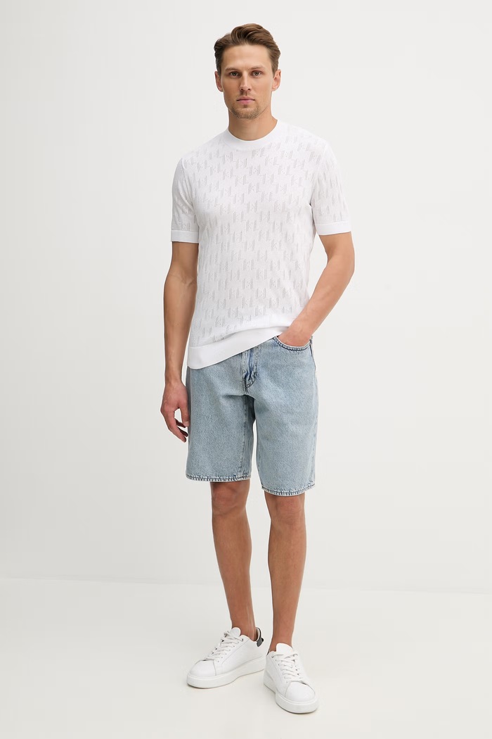 Karl Lagerfeld úpletové tričko pánske bavlnené 562301.655004 biela SS26