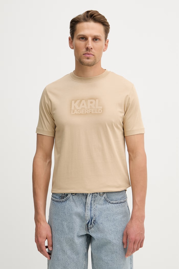 Karl Lagerfeld t-shirt bawełniany nadruk beżowy 562242.755060