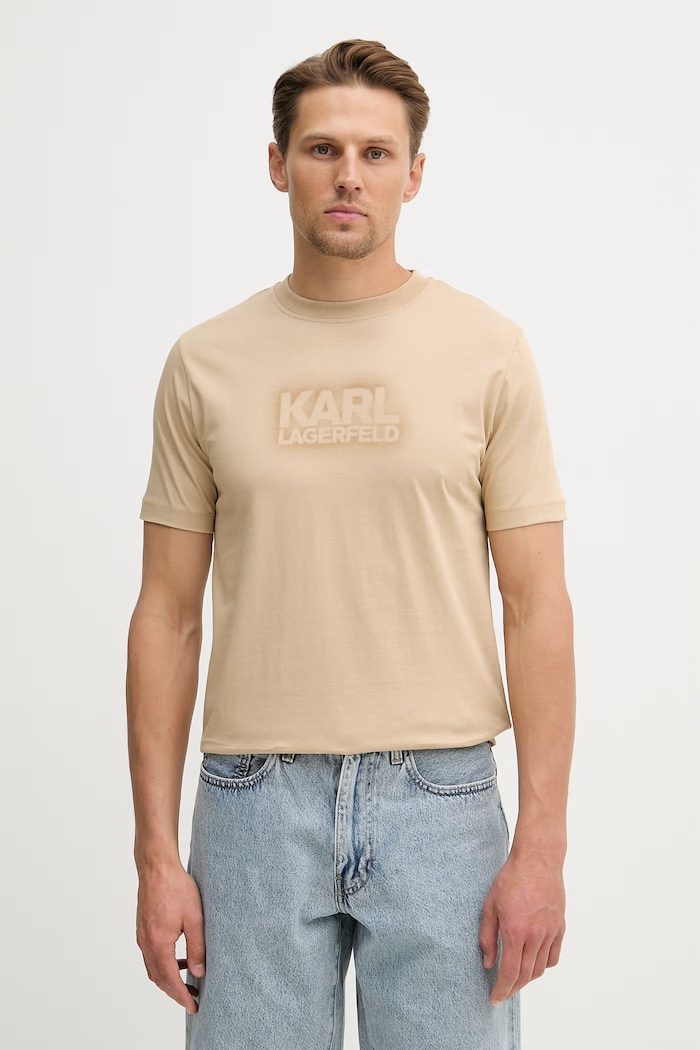 Karl Lagerfeld t-shirt bawełniany nadruk beżowy 562242.755060