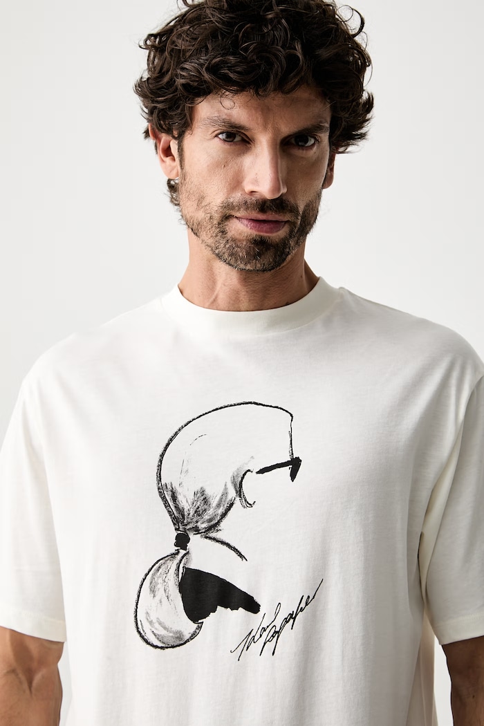 Karl Lagerfeld T-shirt męski bawełniany beżowy 562224.755146