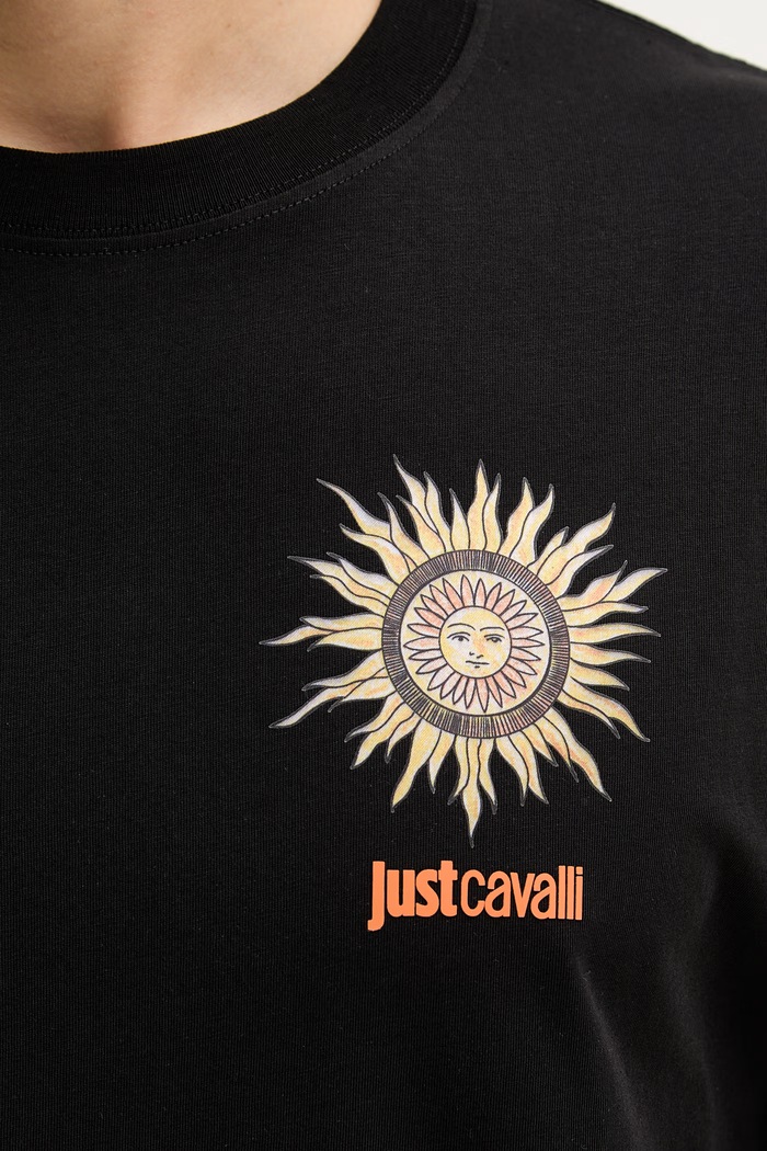 Bombažna kratka majica Just Cavalli 80OAHT20.CJ500 črna
