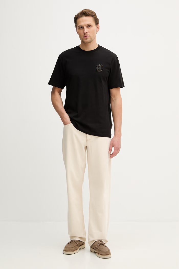 Βαμβακερό μπλουζάκι Just Cavalli 80OAHT07.CJ500 μαύρο SS26