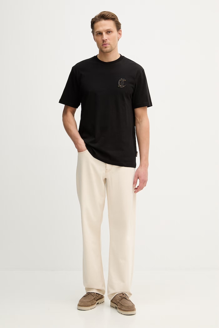 Βαμβακερό μπλουζάκι Just Cavalli 80OAHT07.CJ500 μαύρο SS26