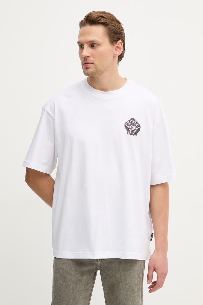 Just Cavalli t-shirt bawełniany aplikacja biały 80OAHE15.CJ110
