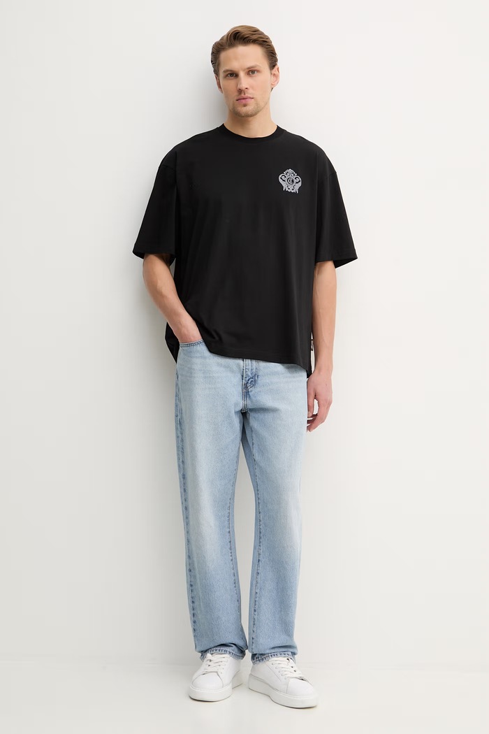 Βαμβακερό μπλουζάκι Just Cavalli 80OAHE15.CJ110 μαύρο SS26