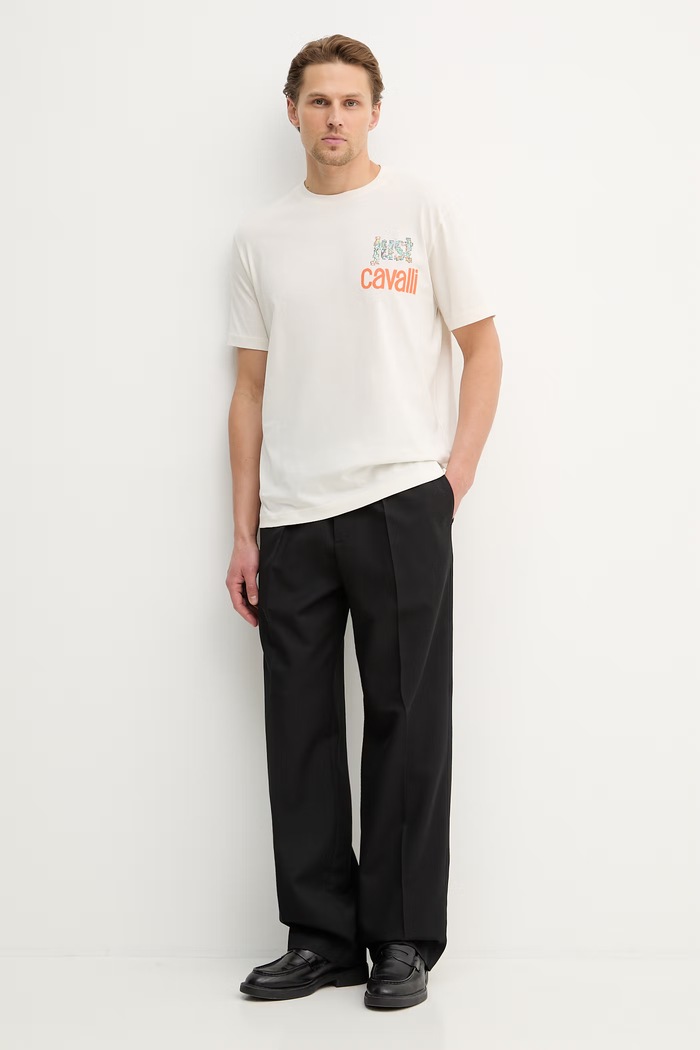 Just Cavalli t-shirt bawełniany 80OAHT14.CJ500 beżowy SS26