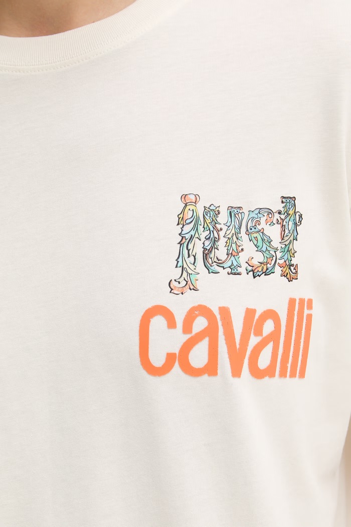 Just Cavalli t-shirt bawełniany 80OAHT14.CJ500 beżowy