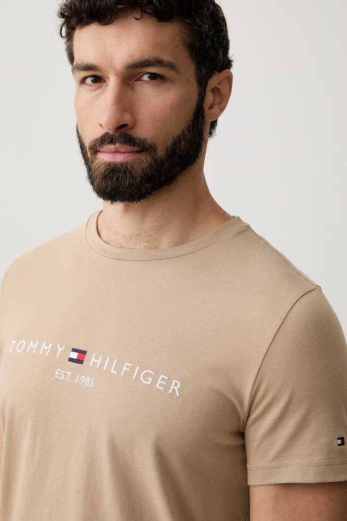 Tommy Hilfiger T-shirt męski bawełniany beżowy MW0MW11797.