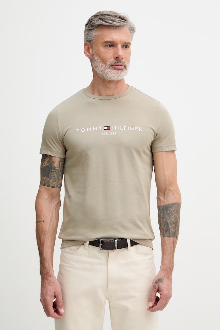 Tommy Hilfiger tričko pánske bavlnené béžová MW0MW11797.
